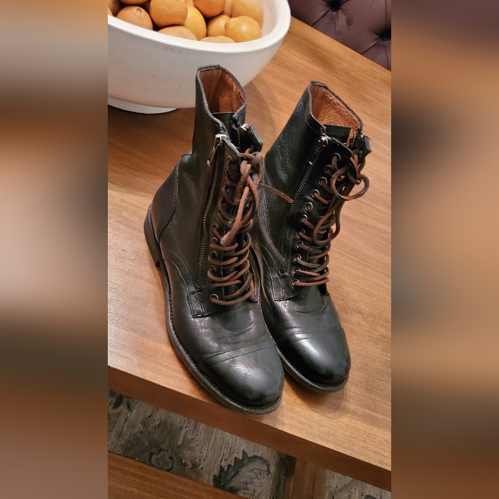 Frye Tyler Leather Lace-Up Boots with Double Zipper Italian Leather